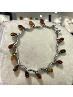 Baltic Amber Sterling Silver 925 Bracelet With Multicolor Stones Elegant Design